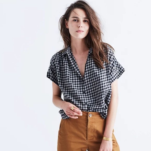 Madewell Tops - Madewell | Central Gingham Check Checkered Pattern Cap Sleeve Button Up Shirt